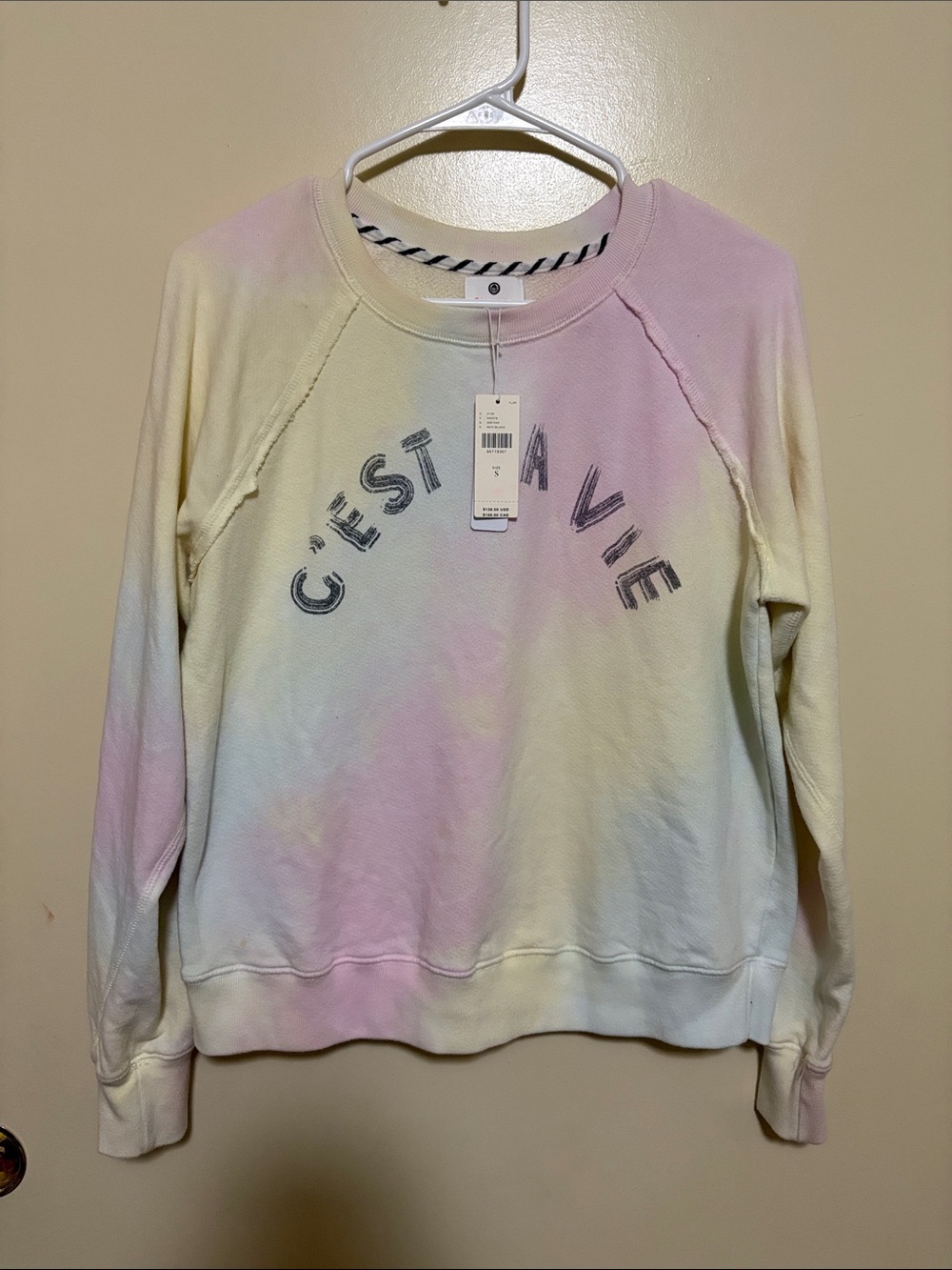 Sundry Anthropologie Pastel Tie-Dye "C'EST LA VIE" Crewneck Sweatshirt